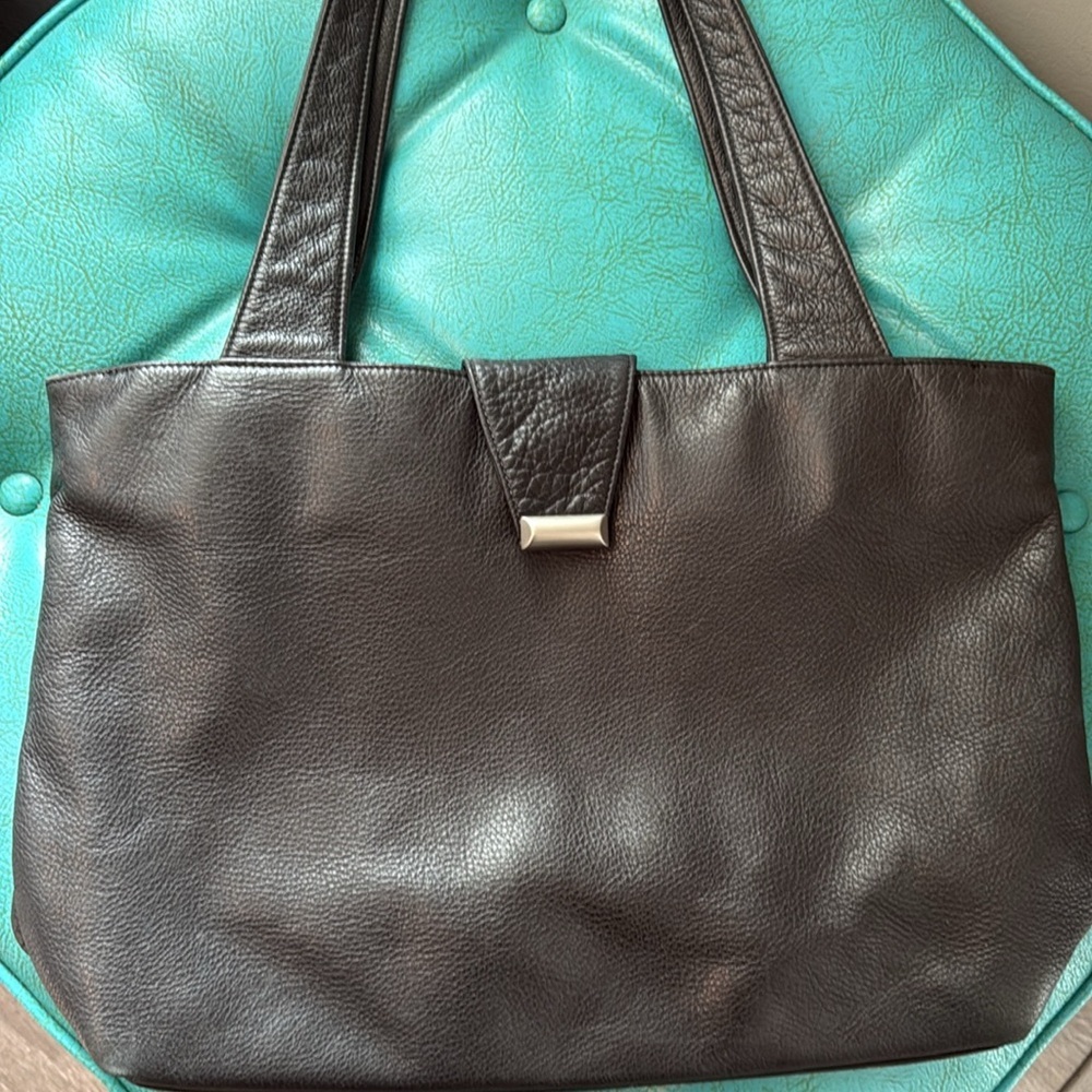 Black pebbled leather quality classic timeless tote bag work bag Libaire - Picture 2 of 11